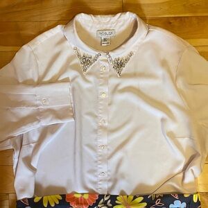 Rachel Zoe White Jeweled Collar Button-Down Blouse